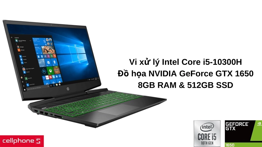 Hiệu năng gaming vượt trội với CPU Core i5-10300H và đồ họa GeForce GTX 1650