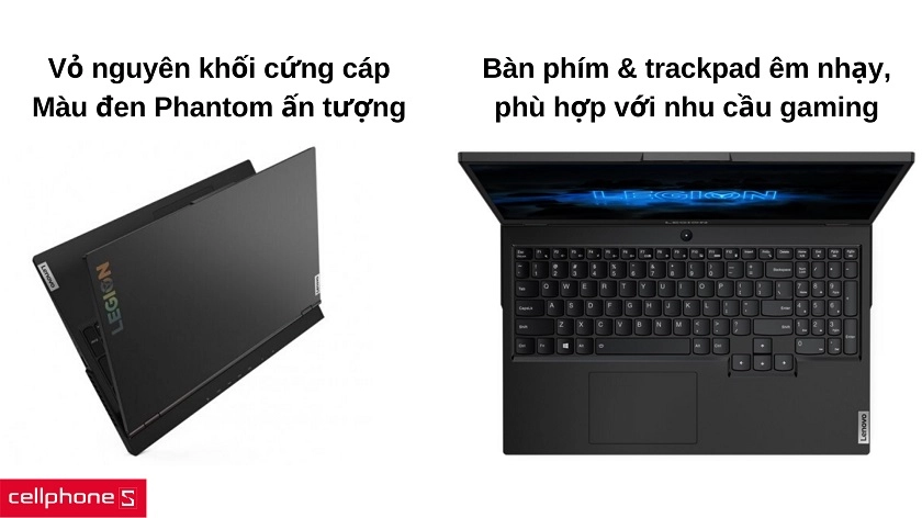 Thiết kế cứng cáp với màu đen Phantom ấn tượng, bàn phím & touchpad nhanh nhạy