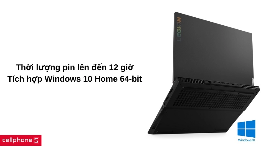 Viên pin 4 cell 60Wh cho thời gian sử dụng lâu, tích hợp sẵn Windows 10 Home