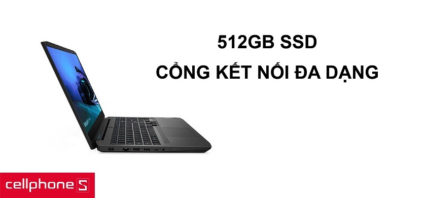 Lưu trữ thoải mái và nhanh nhẹn nhờ 512GB SSD và hệ thống cổng, khe cắm đa dạng