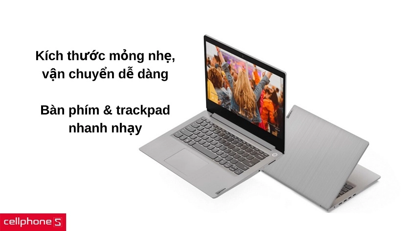 Thiết kế mỏng gọn với màu xám sang trọng, bàn phím và trackpad nhanh nhạy
