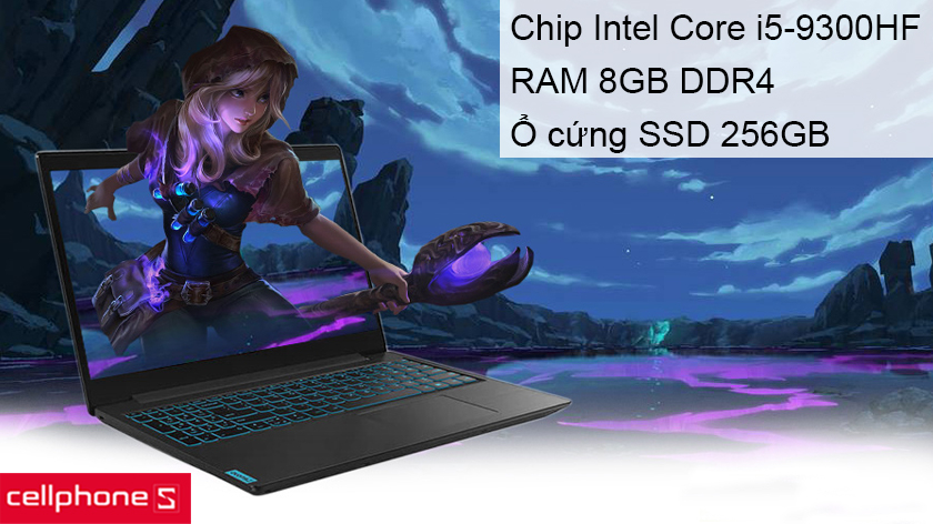Sức mạnh ấn tượng từ bộ xử lý Intel Core i5-9300HF, RAM 8GB DDR4, ổ cứng SSD 256GB