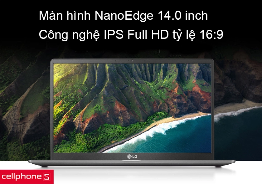 Màn hình 14.0 inch với tấm nền IPS, độ phân giải Full HD và tỷ lệ màn hình 16:9