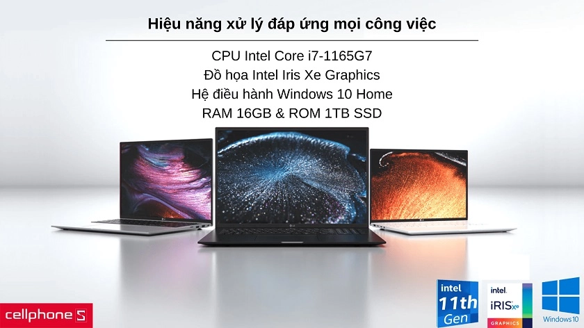 Hiệu năng ấn tượng với Intel Core i7-1165G7 cùng ổ cứng SSD 1TB