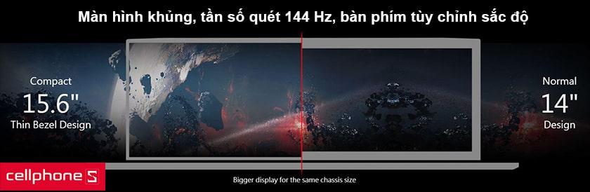 Màn hình khủng, tần số quét 144 Hz, bàn phím tùy chỉnh sắc độ