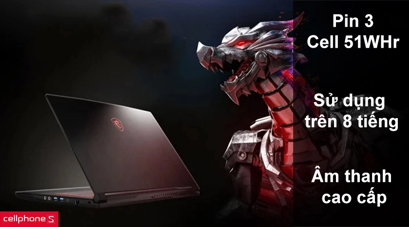 Dung lượng pin 3 Cell 51WHr, chất lượng âm thanh sống động