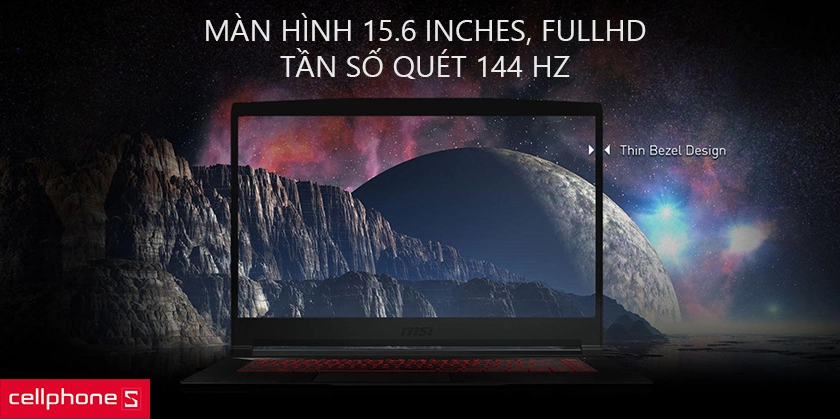 màn hình 15.6 inches, FullHD, tần số quét 144 Hz