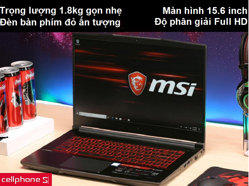 Thiết kế gọn nhẹ với trọng lượng 1.8kg cùng viền màn hình Full HD siêu mỏng
