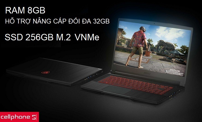Dung lượng RAM 8GB cùng ổ cứng SSD 256GB đủ dùng