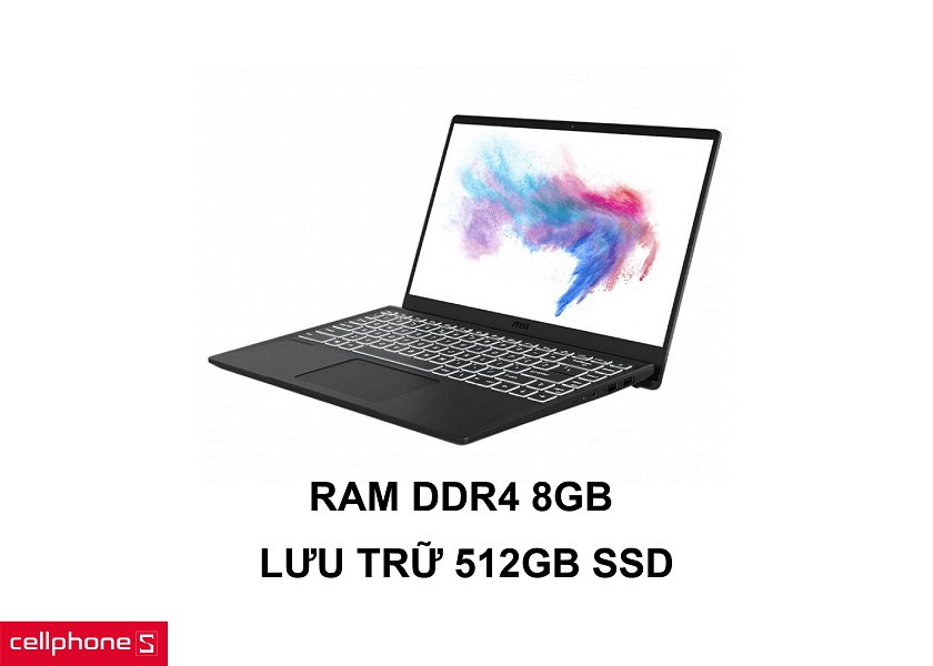 Thanh ram DDR4 8GB đa nhiệm mạnh mẽ cùng lưu trữ bộ nhớ SSD 512GB
