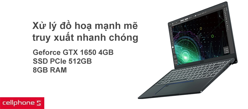 Card đồ họa Gefore GTX 1650, 8GB RAM cùng bộ nhớ trong 512GB SSD