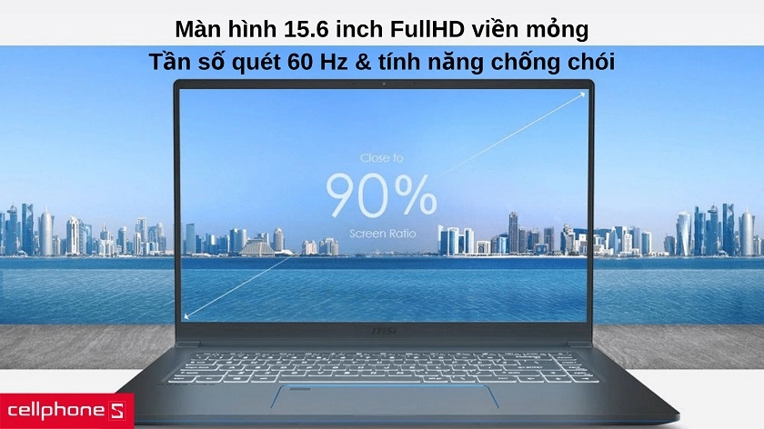 Màn hình 15.6 inch FHD 60 Hz chống chói mang lại hình ảnh chân thực