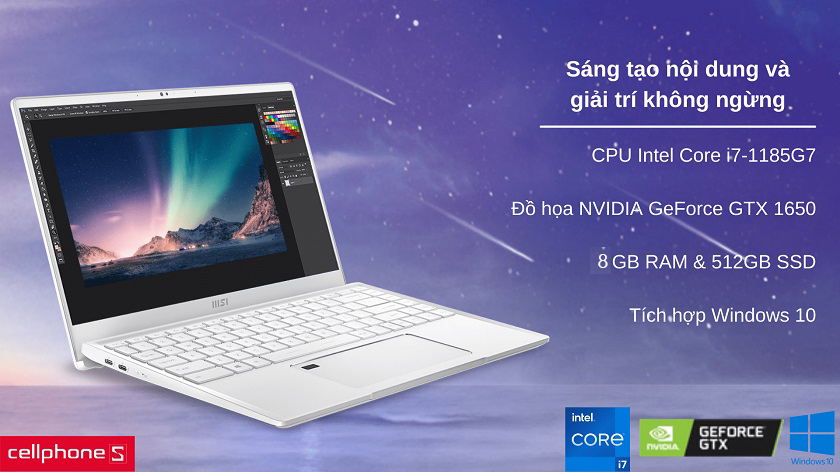 Hiệu năng tối ưu với Intel Core i7-1185G7 và đồ họa GeForce GTX 1650