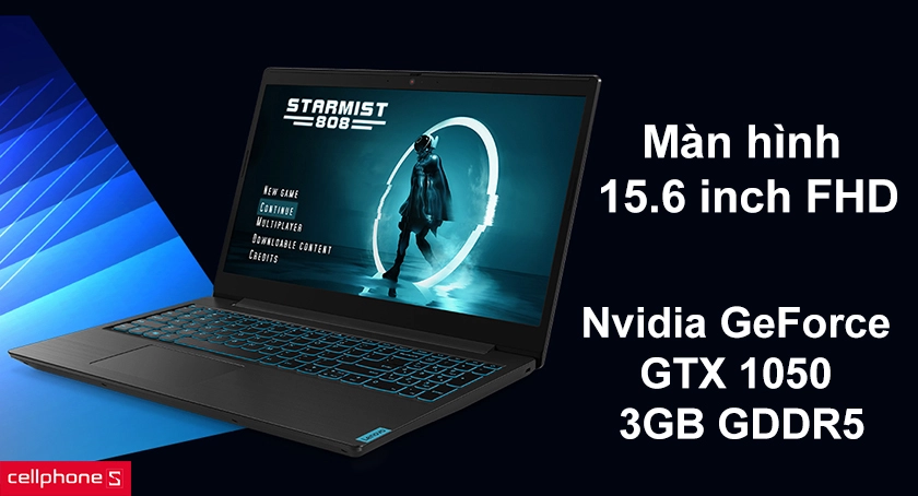 Màn hình 15.6 inch độ phân giải FHD, card màn hình Nvidia GeForce GTX 1050 3GB GDDR5