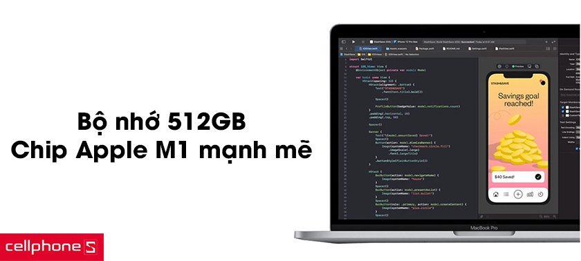 Bộ nhớ 512GB, chip Apple M1 cực mạnh mẽ