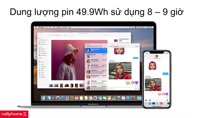 Dung lượng pin 49.9Wh sử dụng 8 – 9 giờ