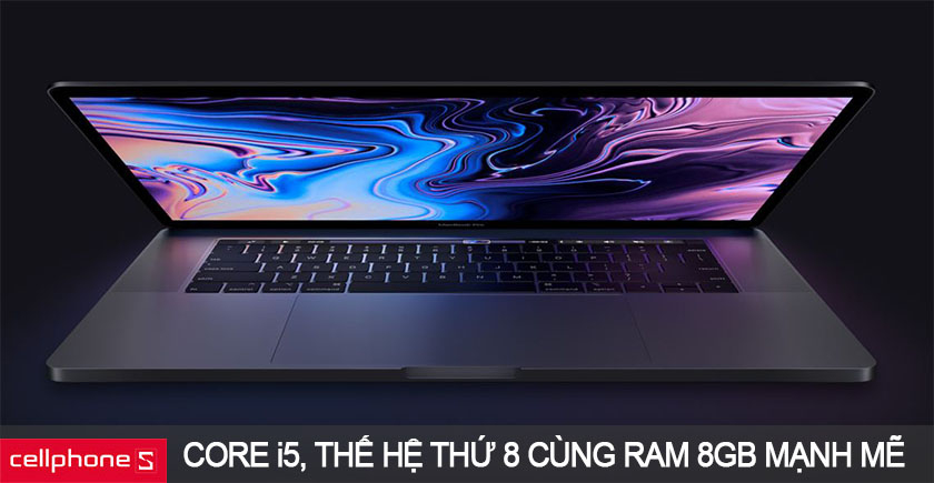 Cấu hình mạnh mẽ với vi xử lý Intel thế hệ thứ 8 bốn nhân cùng chip Apple T2 mới