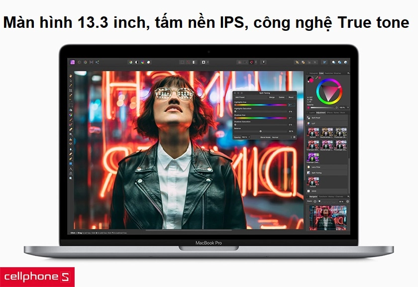 Màn hình 13.3 inch, tấm nền IPS, chuẩn màu Wide Color P3, công nghệ True tone