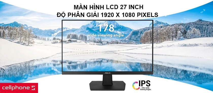 Màn hình IPS LCD 27 inch phân giải 1920 x 1080 pixel, tốc độ làm nét 75Hz