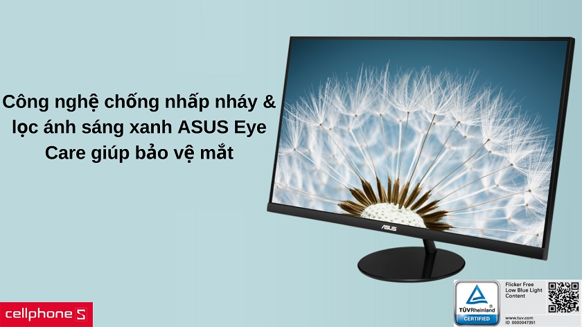 Bảo vệ mắt an toàn nhờ vào công nghệ lọc ánh sáng xanh và chống nhấp nháy chuẩn TÜV Rheinland
