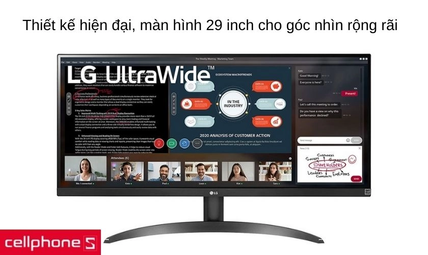 Thiết kế màn hình mỏng kích thước 29 inch với chân đế rời tiện lợi