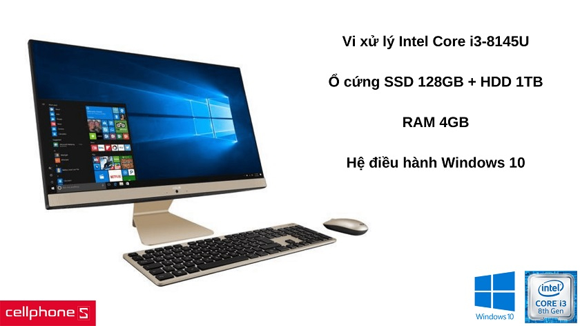 CPU Intel Core i3-8145U với dung lượng lưu trữ lớn hỗ trợ công việ