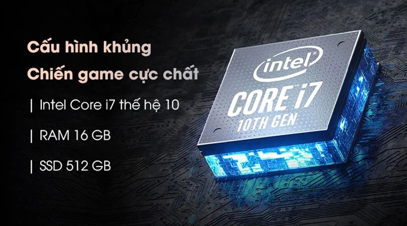 Hiệu năng mạnh mẽ với chip Intel core i7, RAM 16GB, SSD M.2 PCIE