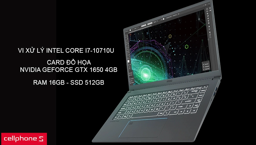 Hiệu năng mạnh mẽ với chip Intel core i7 thế hệ 10, RAM 16GB