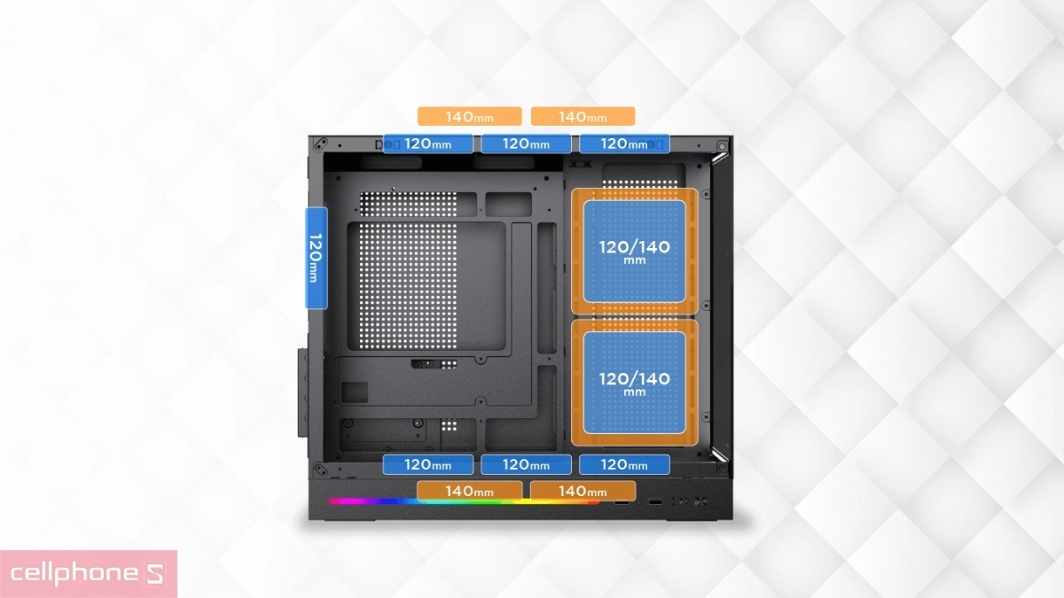 Bố cục bỗ trí bên trong case máy tính Xigmatek Xigmatek Cloud M DGT M-ATX