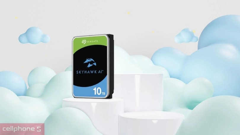 Ổ cứng HDD Seagate Skyhawk AI 3.5 inch SATA 7200RPM 10TB dung lượng lớn, kết nối chuẩn SATA 3