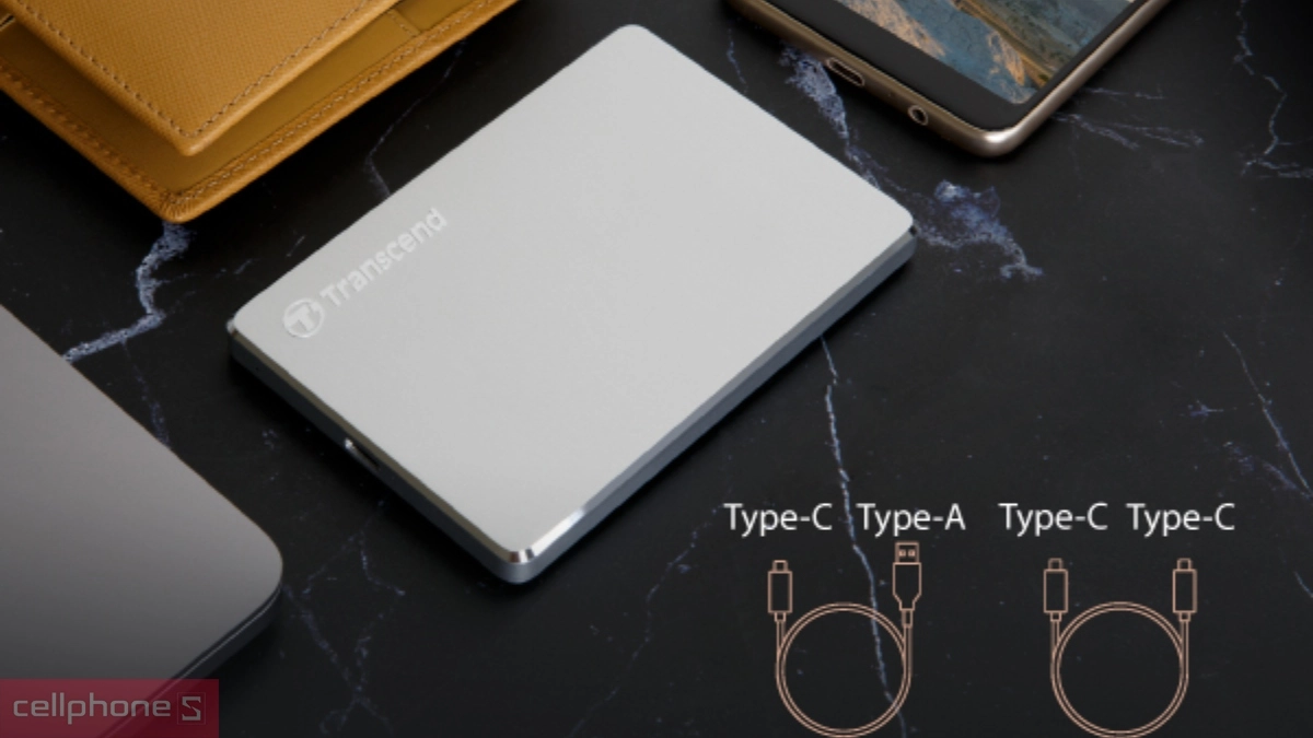 Kết nối trên ổ cứng di động HDD Transcend StoreJet 25C3S USB-C 2TB