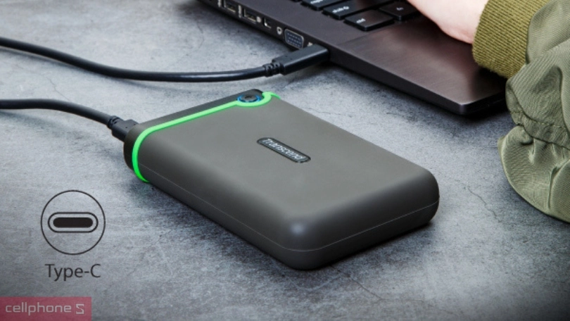 Thiết kế, độ bền của ổ cứng di động HDD Transcend Storejet 25M3C USB-C 2TB