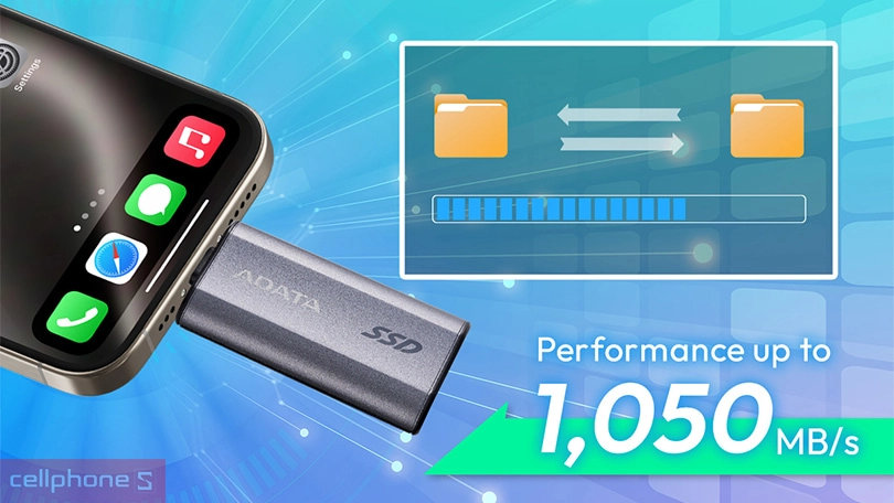 Tốc độ đọc ghi của ổ cứng di động SSD ADATA SC750 USB 3.2 Gen 2 1050MB/s 2TB