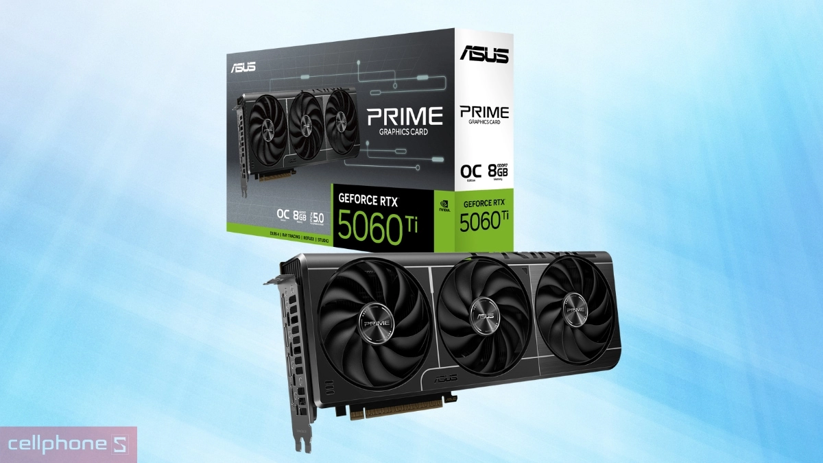 VGA Asus Prime Geforce RTX 5060 Ti 8GB OC - Tản nhiệt tối ưu với quạt Axial-tech