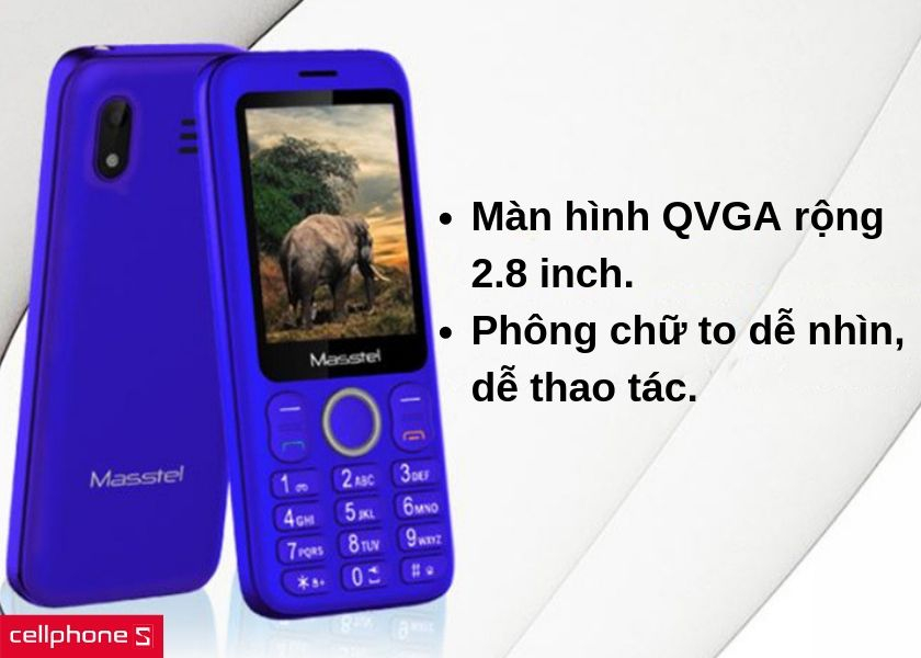 Màn hình QVGA rộng 2.8 inch mang lại chất lượng hình ảnh rõ nét, phông chữ to dễ quan sát và thao tác