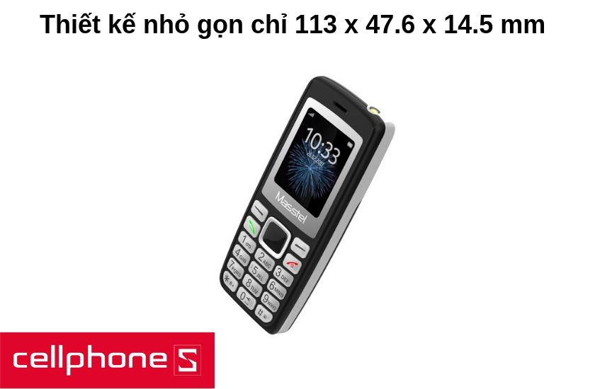 Masstel izi 120 được thiết kế nhỏ gọn với kích thước chỉ 113 x 47.6 x 14.5 mm