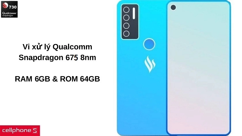 Hiệu năng mượt mà với chip Snapdragon 730 và 4GB RAM, 64GB ROM