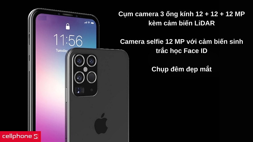Camera trên Apple iPhone 14 trang bị ba ống kính kèm cảm biến TOF
