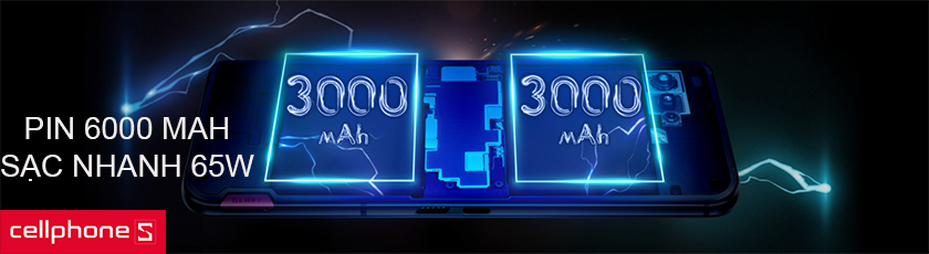 Dung lượng pin 6000 mAh, hỗ trợ sạc nhanh 65W