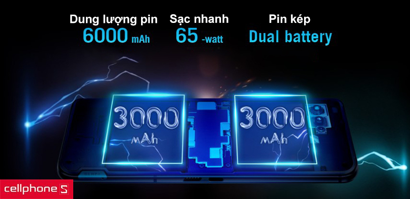 Chơi game không ngừng nghỉ với dung lượng pin siêu khủng 6000mAh