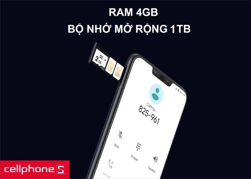 4GB Ram - Rom 64GB, cùng khả năng mở rộng bộ nhớ ngoài lên tới 2TB
