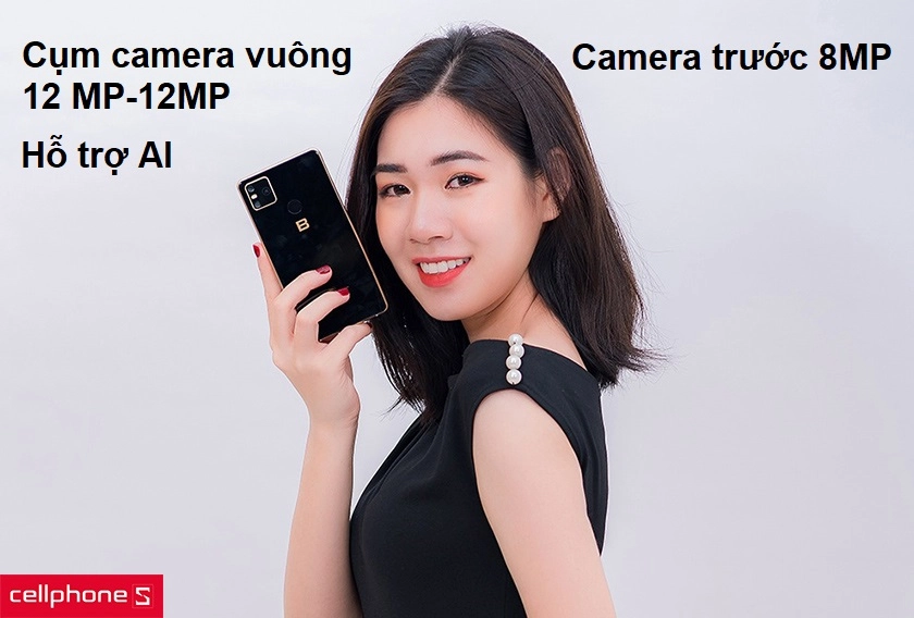 Cụm camera vuông 12 MP-12MP hỗ trợ AI thông minh, camera trước 8MP