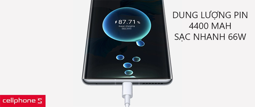 Dung lượng pin 4400 mAh, hỗ trợ sạc nhanh 50W