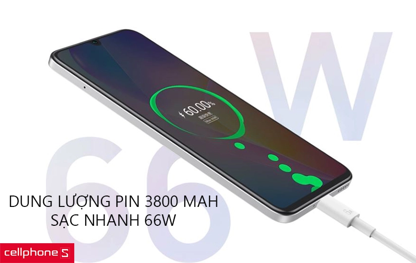 Dung lượng pin 3800 mAh và công nghệ sạc nhanh 66W