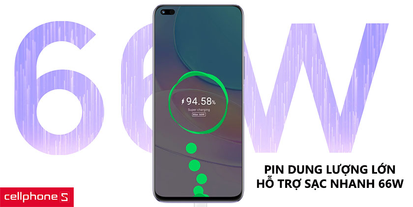 Pin dung lượng lớn, hỗ trợ sạc nhanh 66W