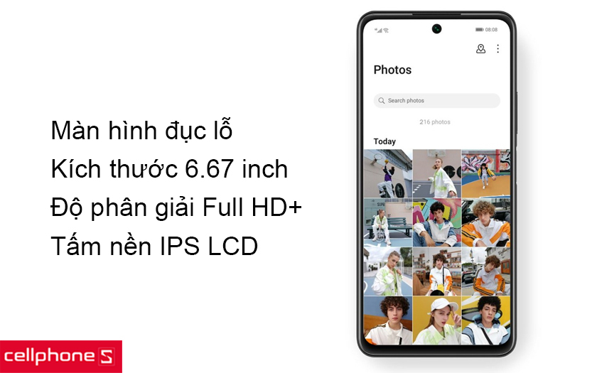 Màn hình đục lỗ với kích thước 6,67 inch Full HD+ và tấm nền IPS LCD