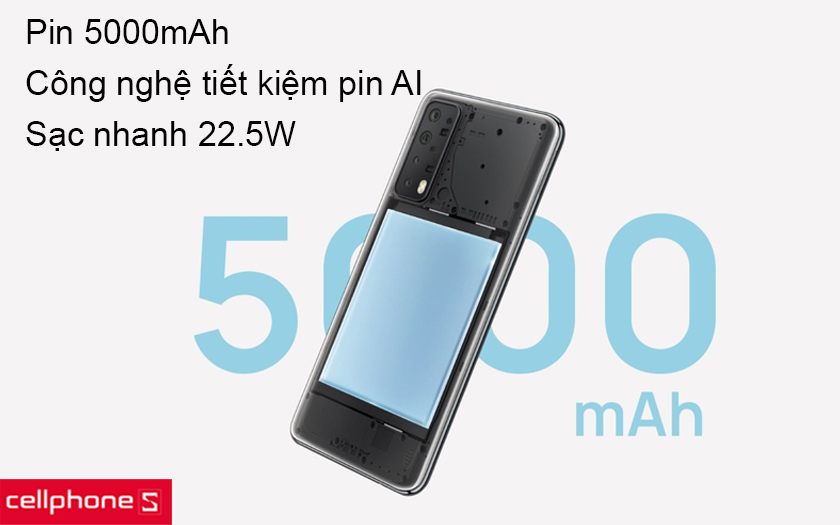 Pin khủng dung lượng 5000mAh hỗ trợ sạc nhanh sử dụng liên tục suốt ngày dài