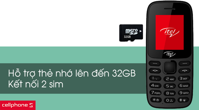 Hỗ trợ thẻ nhớ lên đến 32GB và kết nối 2 sim