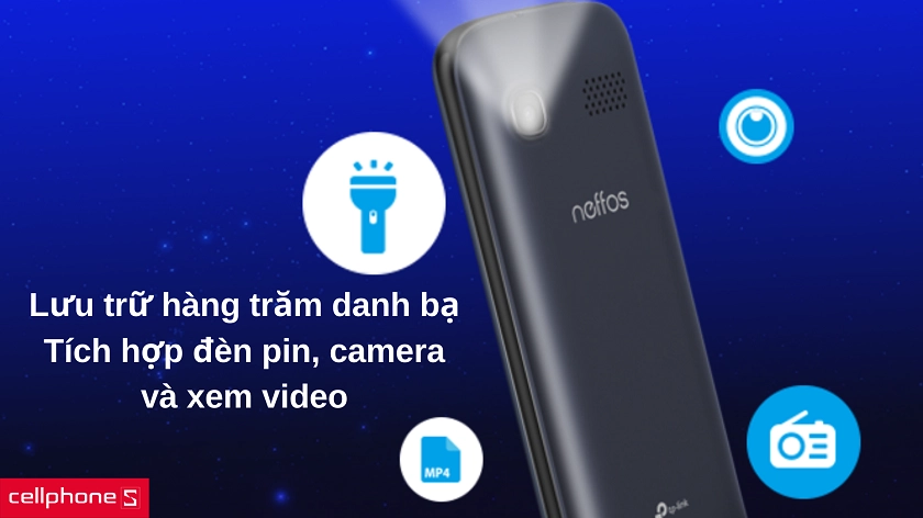 Dung lượng lưu trữ lên đến 8GB, tích hợp đèn pin và camera