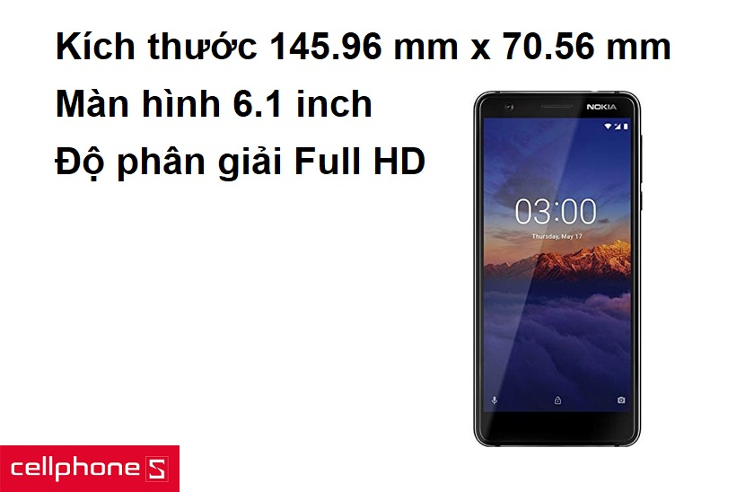 Kích thước 145.96 x 70.56 mm, màn hình 6.1 inch độ phân giải Full HD